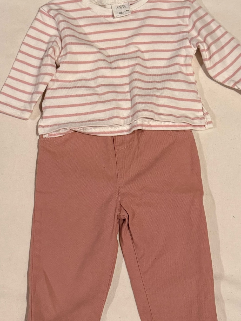 Zara Girls White & Dusty Pink Striped Top with H&M Dusty Rose Pants